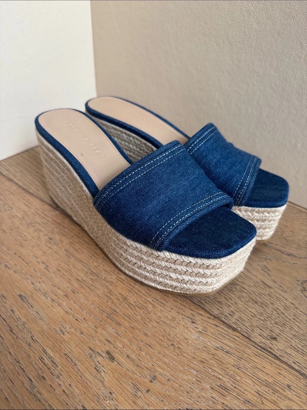 Veronica Beard Gable denim platform espadrille sandals slip on